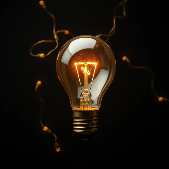 A glowing light bulb sparking against black