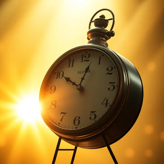 An antique clock lit by a golden sunburst
